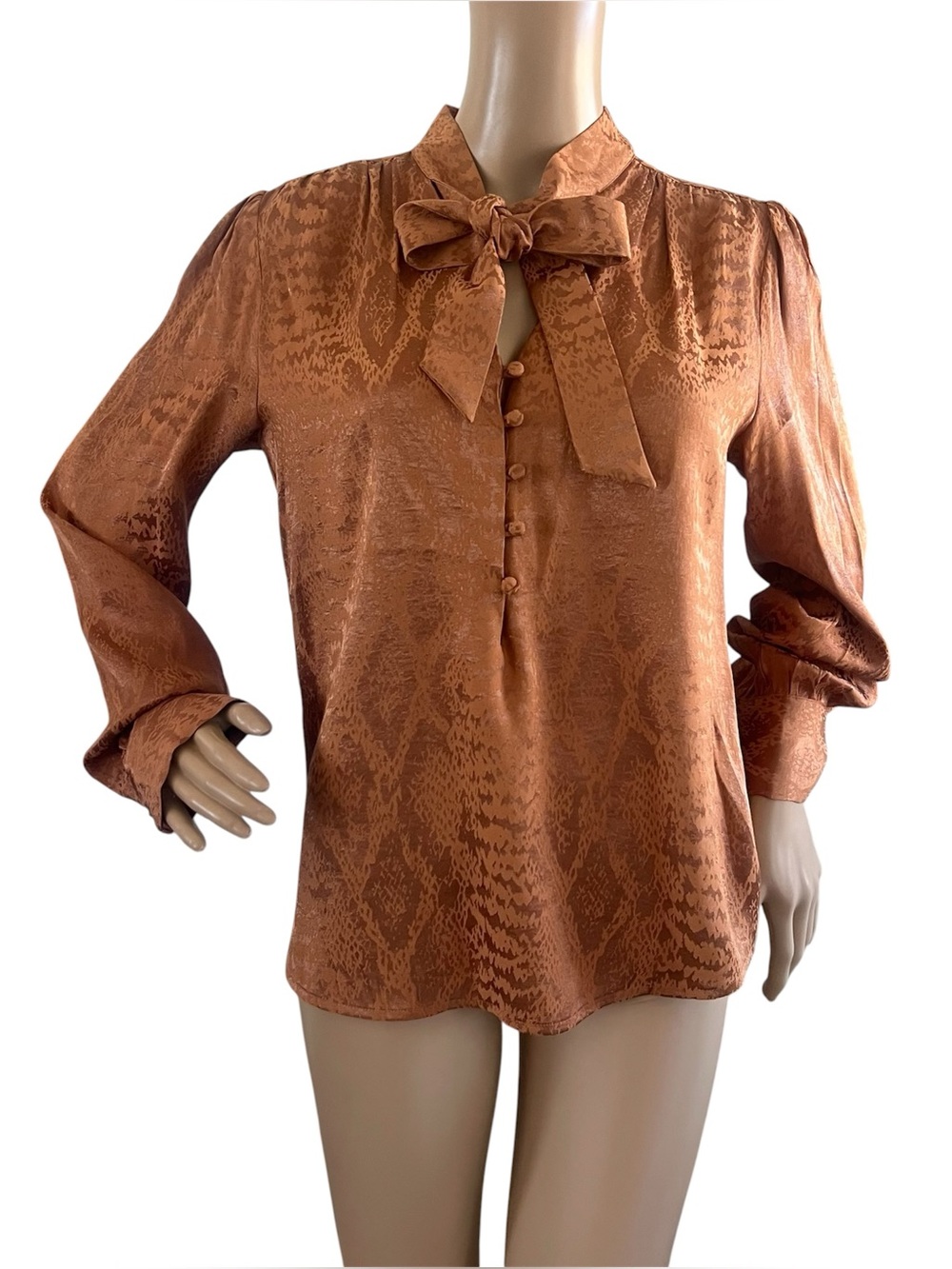 Express Copper Satin Tie-Neck Blouse